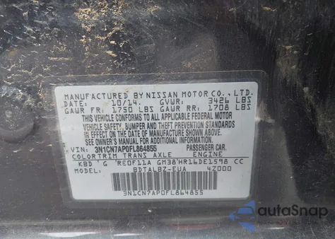 2015 Nissan Versa 1.6 Sv z USA, uszkodzony, nr VIN 3N1CN7AP0FL864855